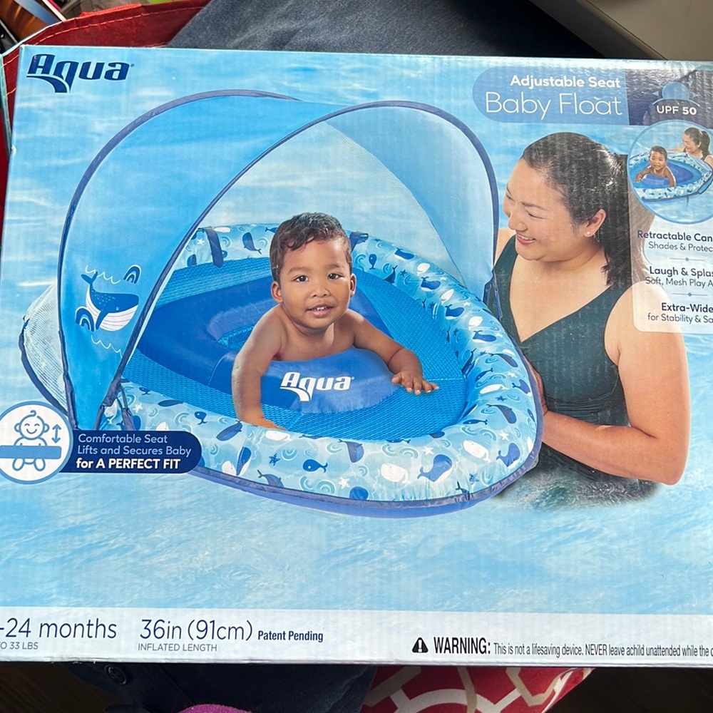 Aqua Adjustable Seat Baby Swim Float with Canopy NIB